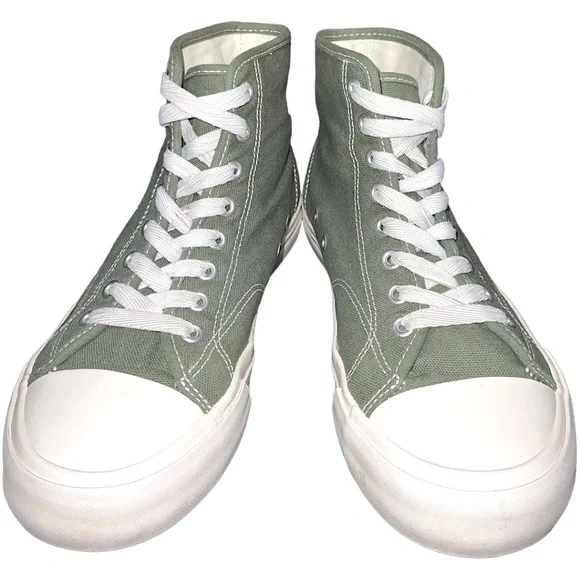 Khaki Green Canvas Lace up High-top Trainer Sneakers Sz US 7.5 EUR 40 Me… - Picture 2 of 10